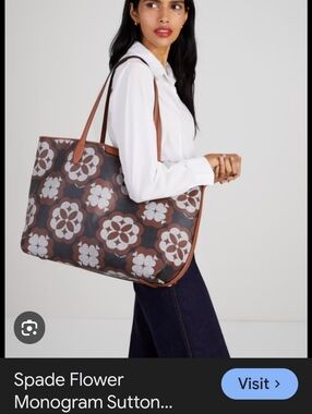 Kate Spade Flower Monogram Sutton Large Tote  With Pouch.